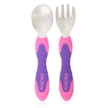 Nuby RVS Bestek, Roze/Paarse, 2 Stuks