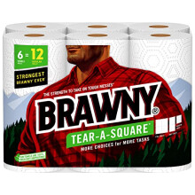 Brawny Tear-A-Square papirh?ndkl?der 6 dobbeltruller = 12 almindelige ruller