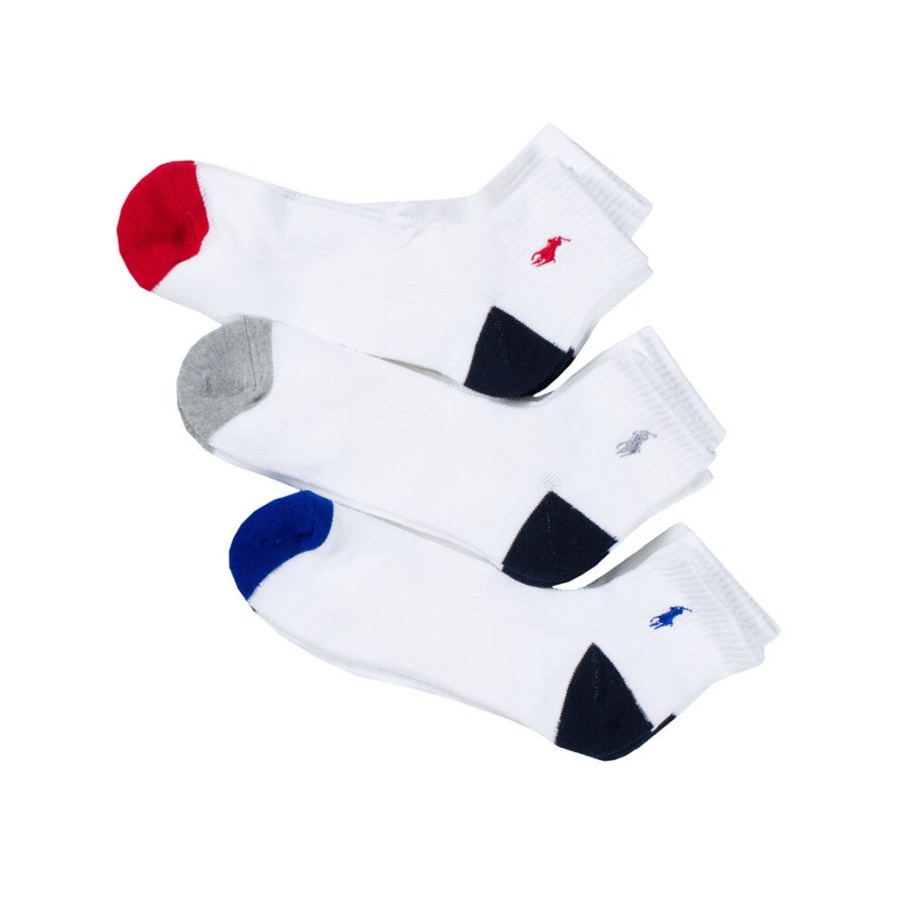 Polo Ralph Lauren 6-Pack Heel Toe Arch Support Quarter Socks Sz 10-13 Fits 6-12.5 White Assorted