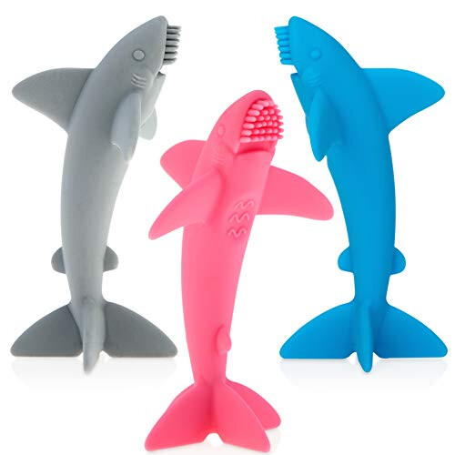 Nuby Lil Shark Οδοντόβουρτσα Μασάζ, Χρώματα Μπορεί να Διαφέρουν, 1pk, 5" 2