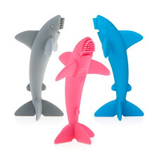 Nuby Lil Shark Massaging Toothbrush, 100% Silicone, BPA Free, Self-Standing Fins, 5", 3m+, Colors May Vary, Code 7341