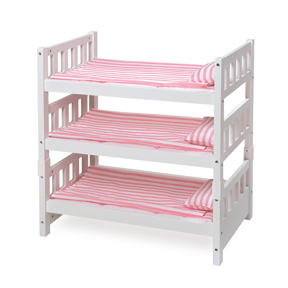 Badger Basket 1-2-3 Convertible Doll Bunk Bed with Storage Baskets & Personalization Kit for 20in Dolls, Pink Stripe (18581)