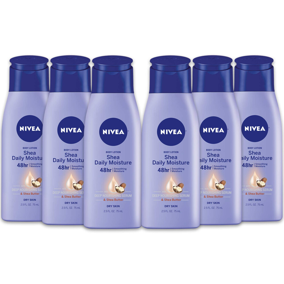 NIVEA Shea Nourish Body Lotion  Dry Skin Lotion with Shea Butter  Pack of 6  2.5 Fl Oz Travel Size Toiletries