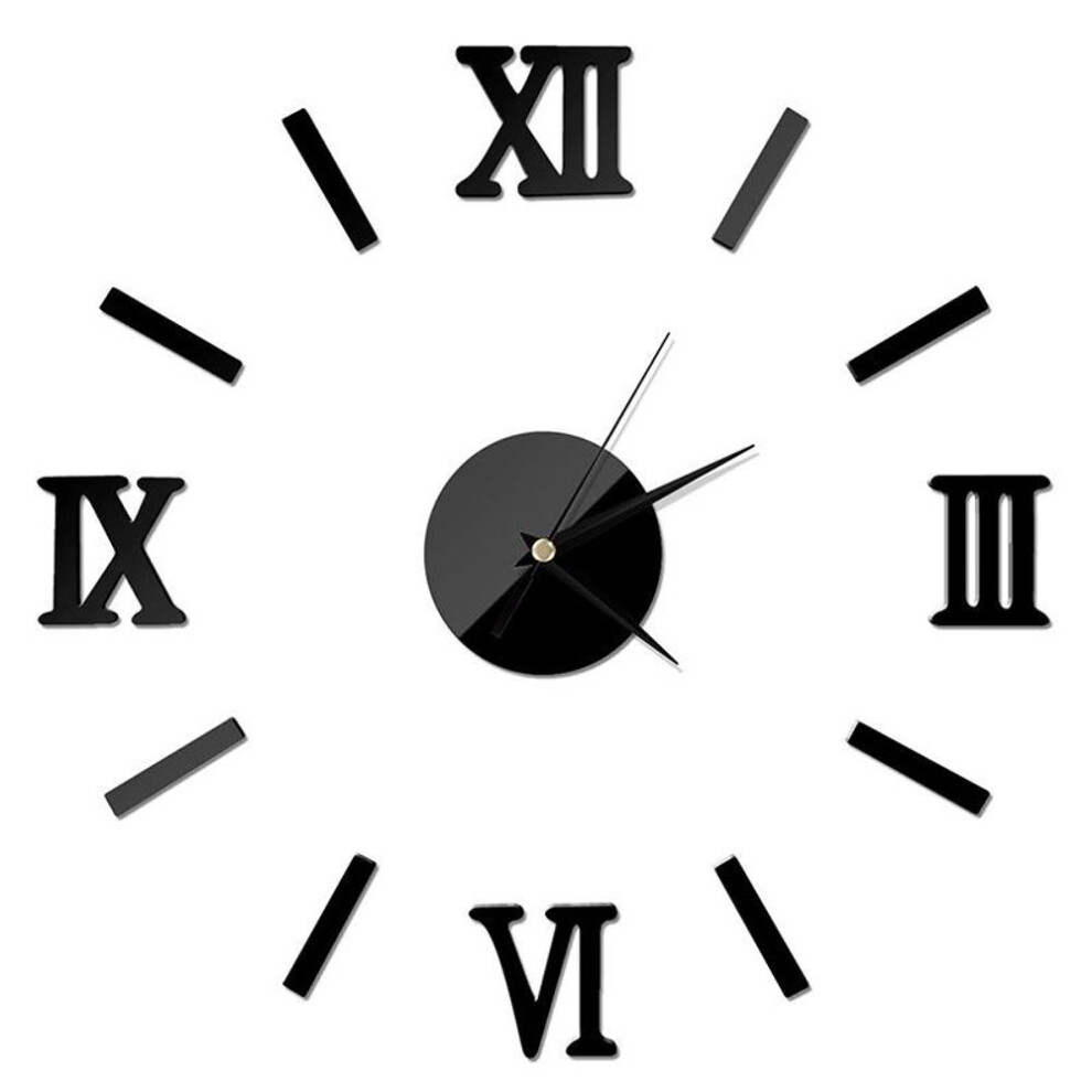 (black) 3D DIY Wall Clock Roman Number Acrylic Mirror Wall Sticker Clock Mural Decals Home Decoration