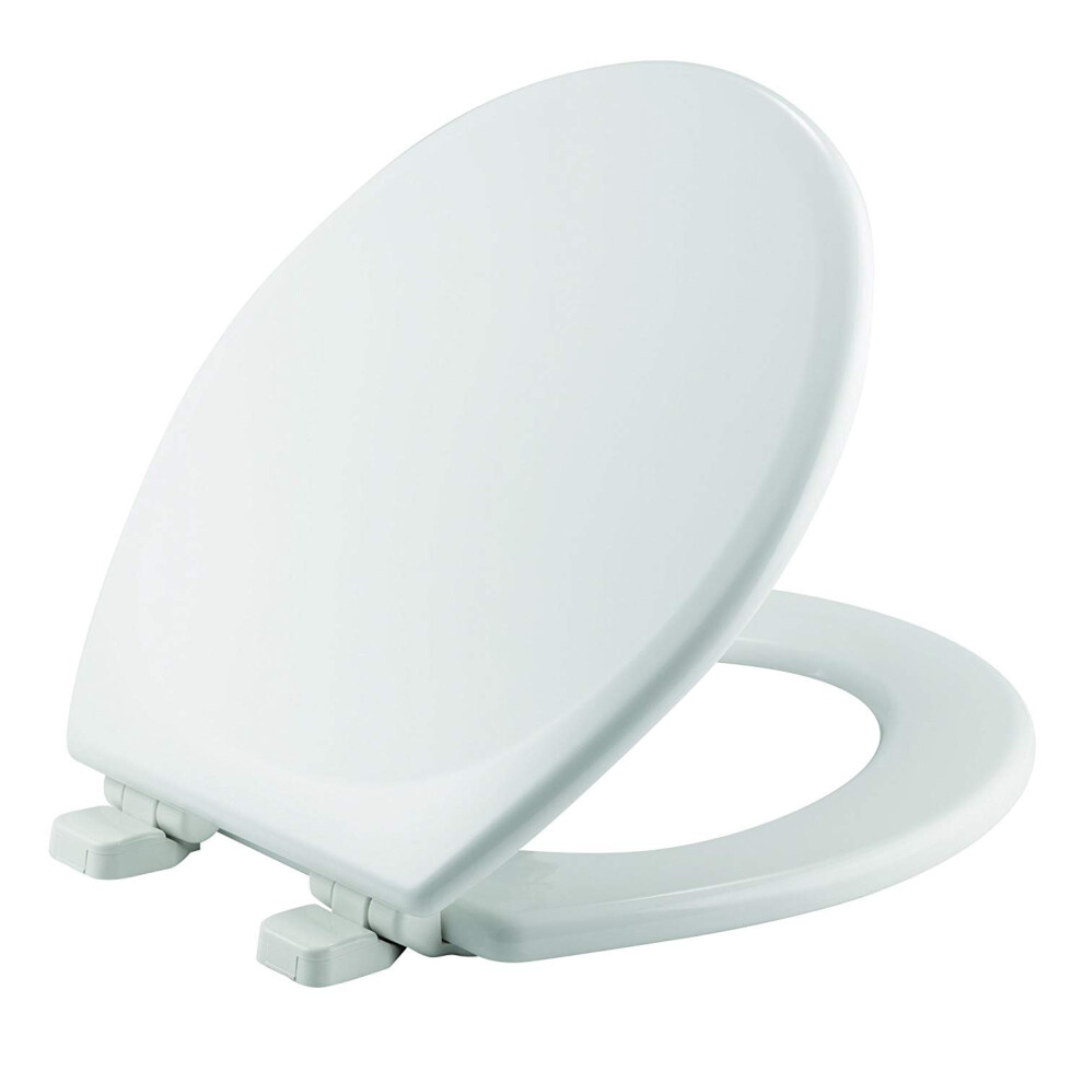 Le si?ge de toilette Lannon MAYFAIR 843SLOW 000 se ferme lentement et ne se desserre jamais, ROND, bois ?maill? durable, blanc