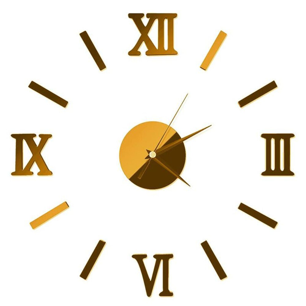(gold) 3D Diy Wall Clock Roman Number Acrylic Mirror Wall Sticker Clock Mural Decals Home Decoration