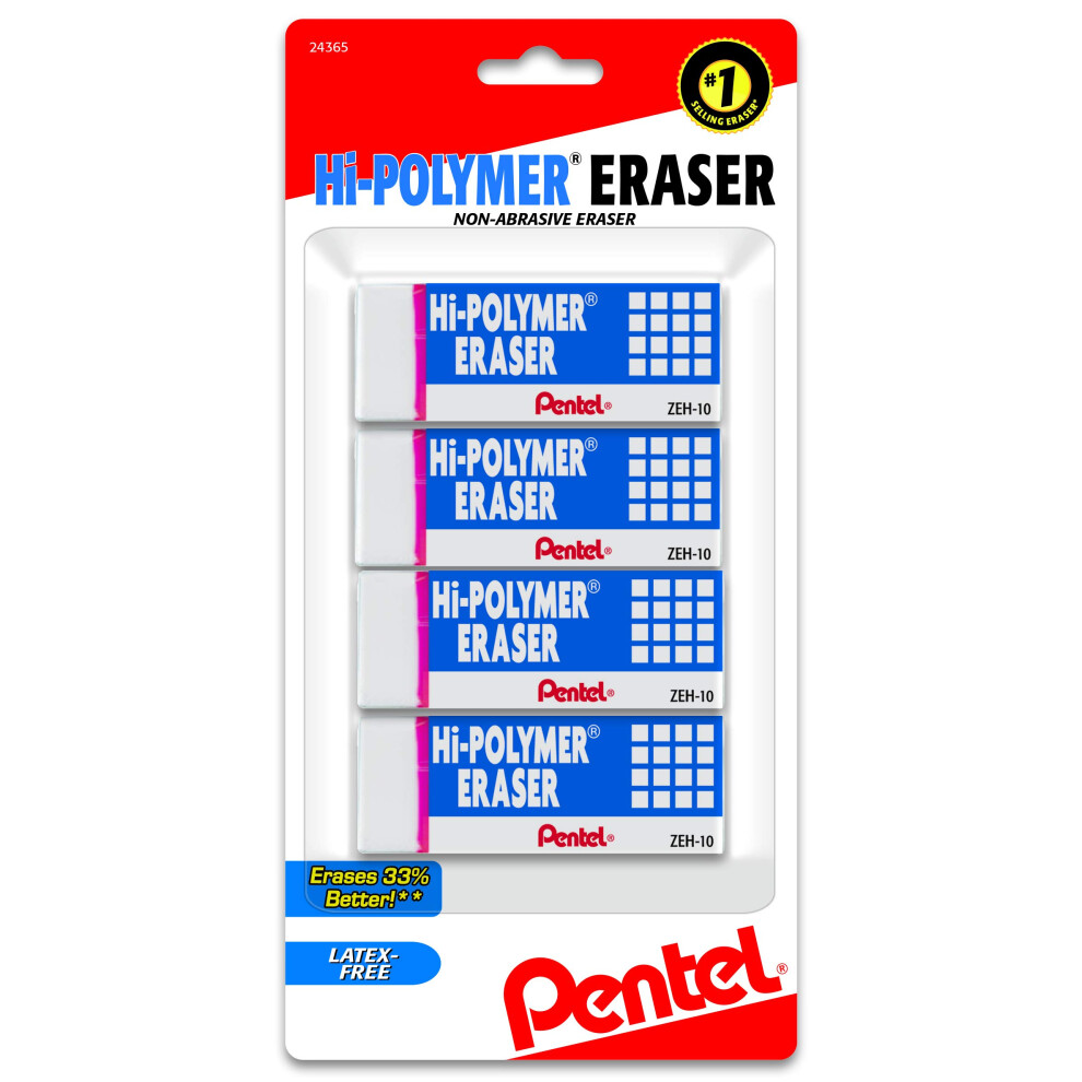 Pentel Hi-Polymer Erasers Pack Of 4 White