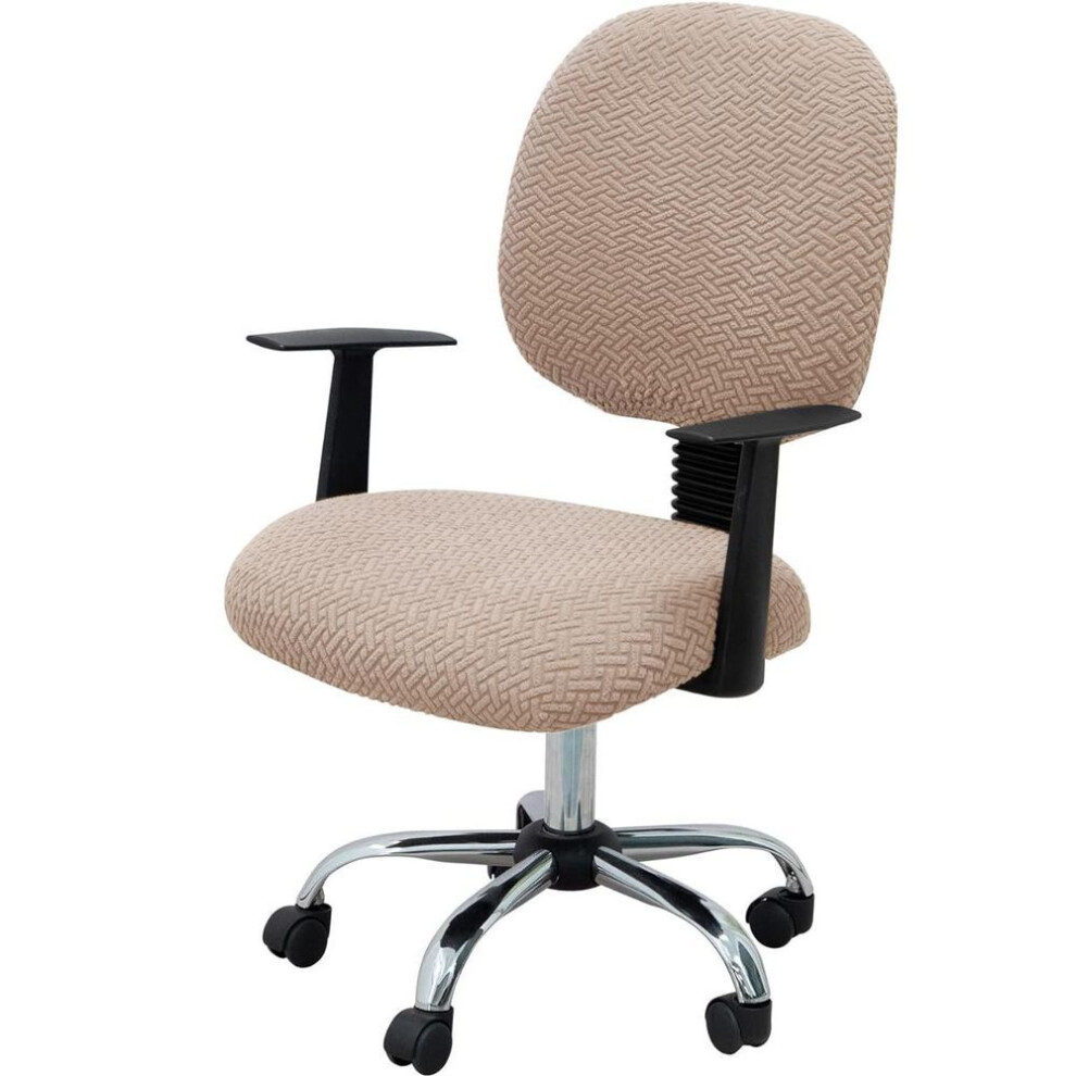 (khaki) Office Computer Stretch Jacquard Chair Cover Universal Desk Chair Seat Cushion - Black  Protectors 2 Piece Chair Slipcovers Washable