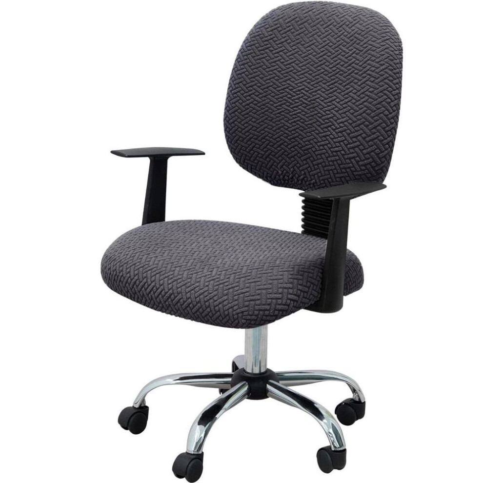 (dark grey) Office Computer Stretch Jacquard Chair Cover Universal Desk Chair Seat Cushion - Black  Protectors 2 Piece Chair Slipcovers Washable