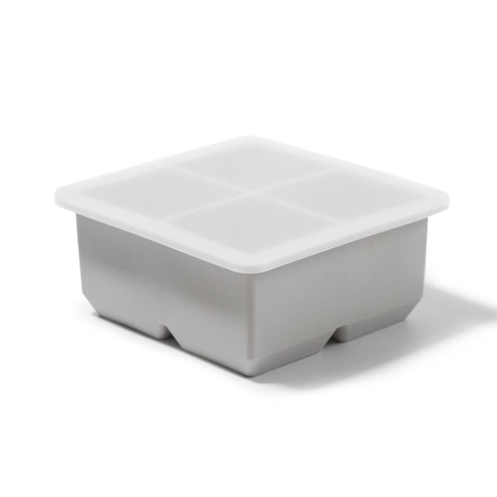 (gray) 4 Grid Big Cube Jumbo Large Silicone Ice Cube With Sealing Cover Square Tray Mould Ice Cube Maker Cube Ice Mould Kitchen Accessories