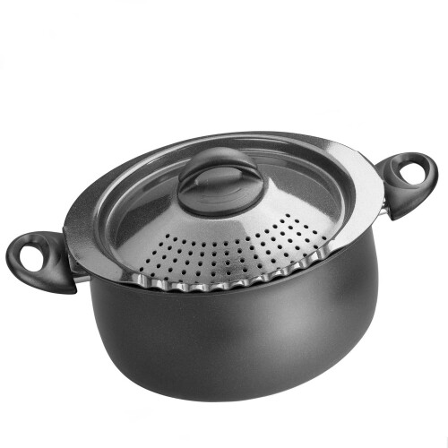 Bialetti Bialetti Pentola per Pasta 5.5 Quart con Coperchio Scolante, Charcoal