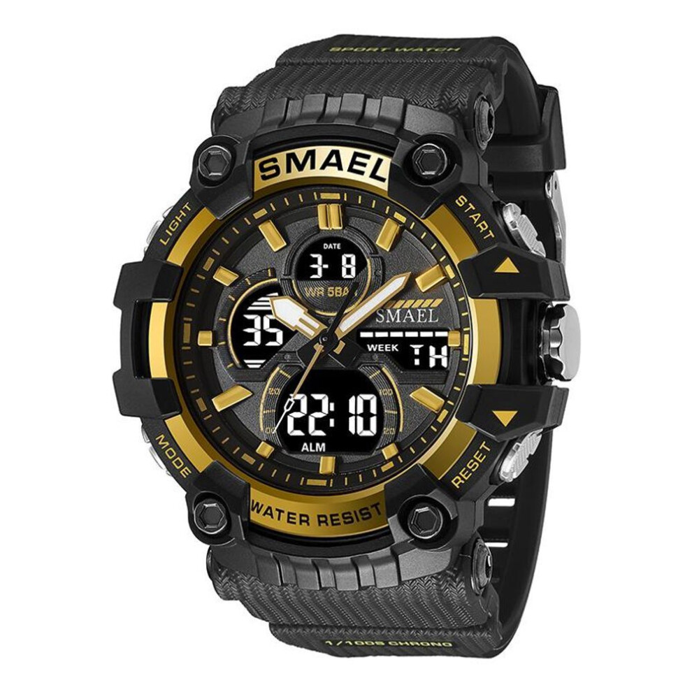 (gold) SMAEL Brand Sport Watch Men Quartz Wristwatches Waterproof Dual Time Display Military Army Green Male Clock 8079 Mens Watches