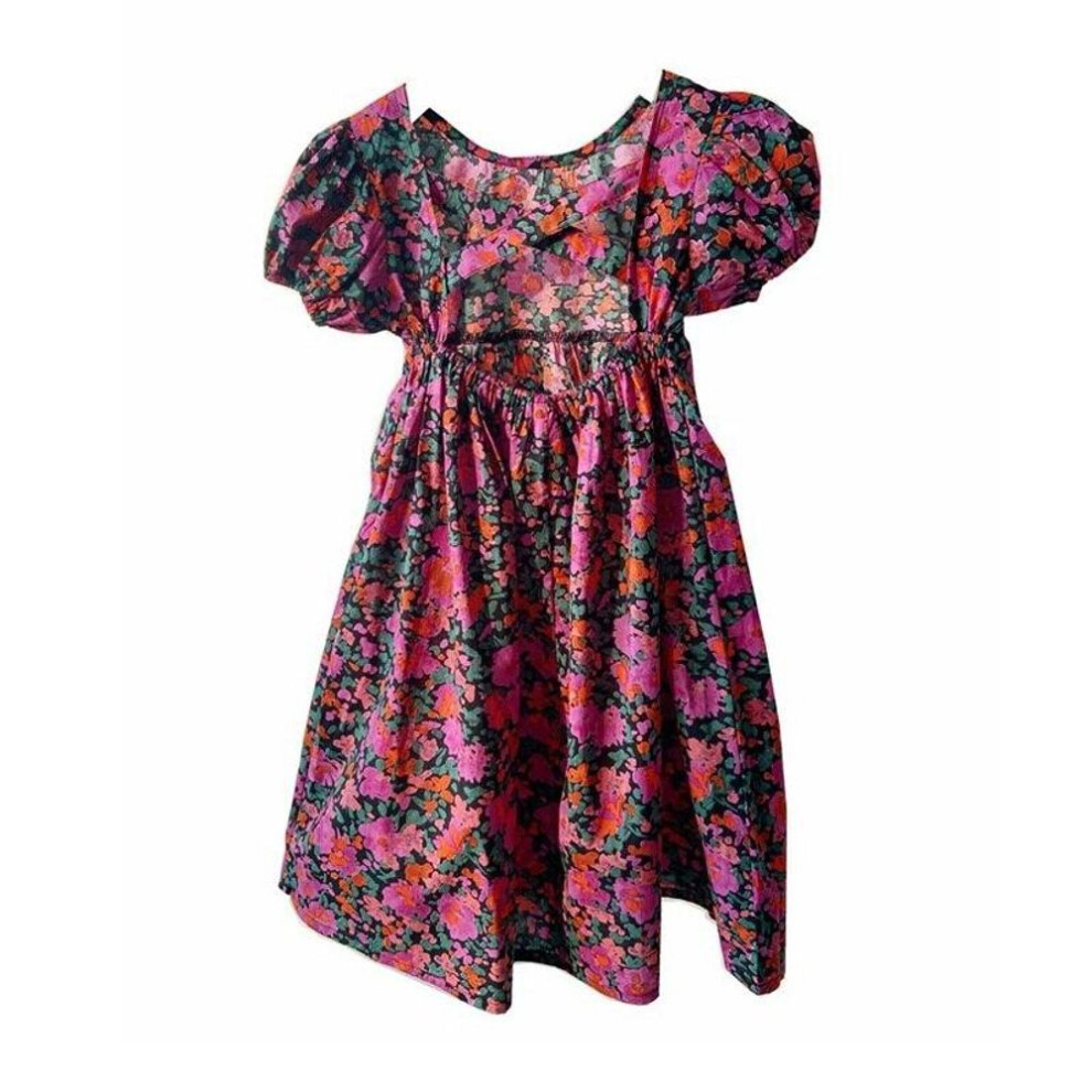 (11) Children&apos;s Open Back Dress Summer Girl Temperament Flower Skirt Children&apos;s Skirt Wine