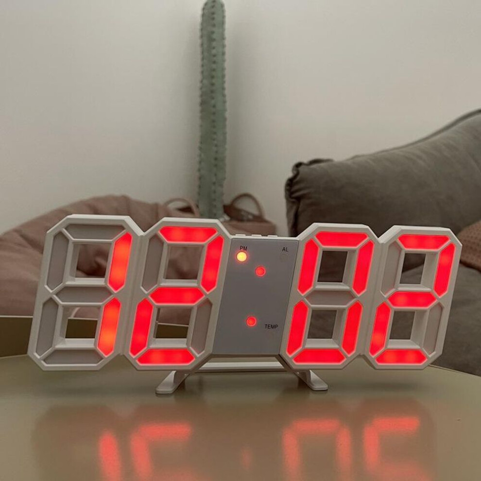 (red) 3D Digital Alarm Clock Creative Intelligent Photosensitive Led Wall Mounted Student Electronic Alarm Clock Home Decoration With Temperature Display