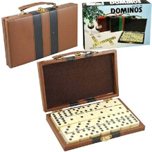 Domino Double Six - Elfenben og sorte fliser med metalspinnere i Deluxe Travel Case med h?ndtag