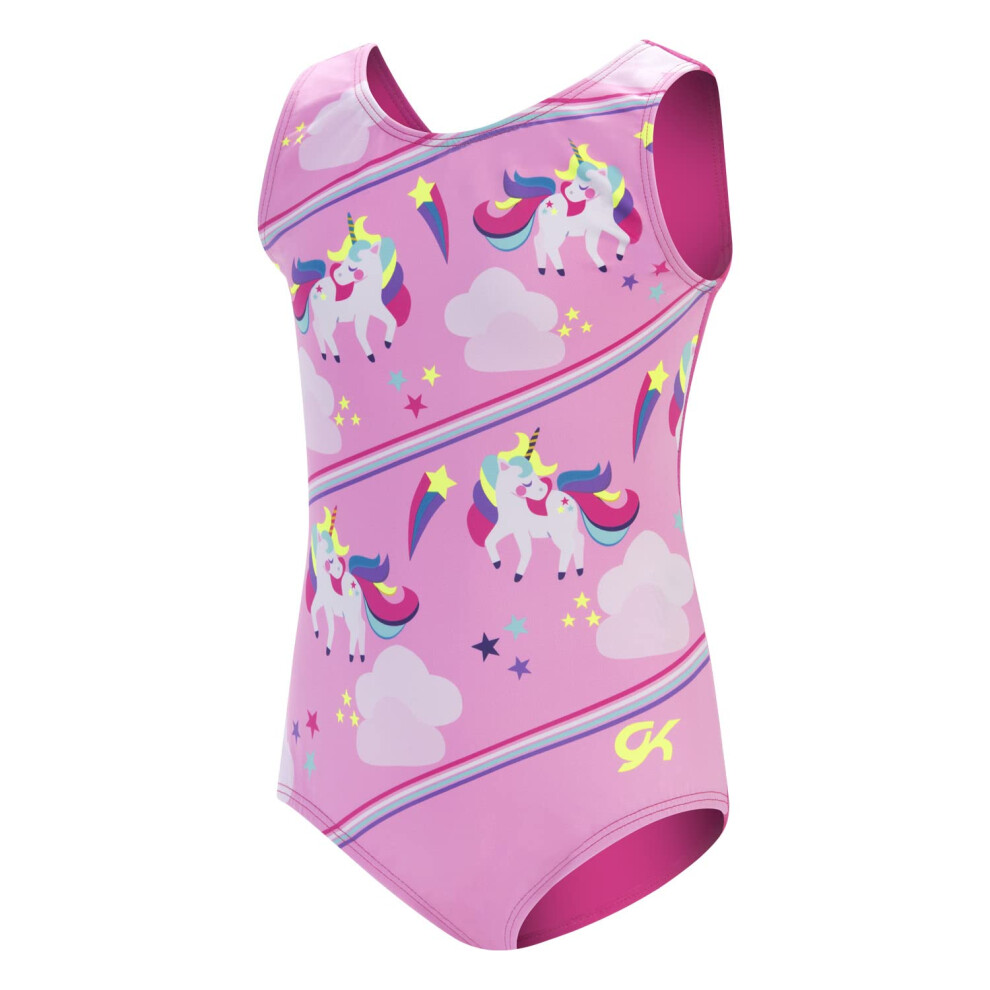 GK Stars Gymnastics & Dance Leotard for Girls and Toddlers - Activewear One Piece Outfit in Fun Colorful Prints (Child Large, Unicorn Dreams)