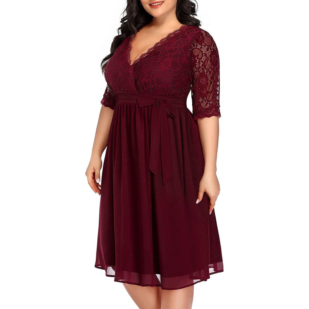 Pinup Fashion Robe de cocktail grande taille pour femme Haut en dentelle rouge bordeaux C