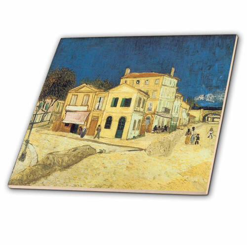 3drose ct_128147_1 A rua da casa amarela de Vincent van Gogh Cer   mica Tile de 4 polegadas
