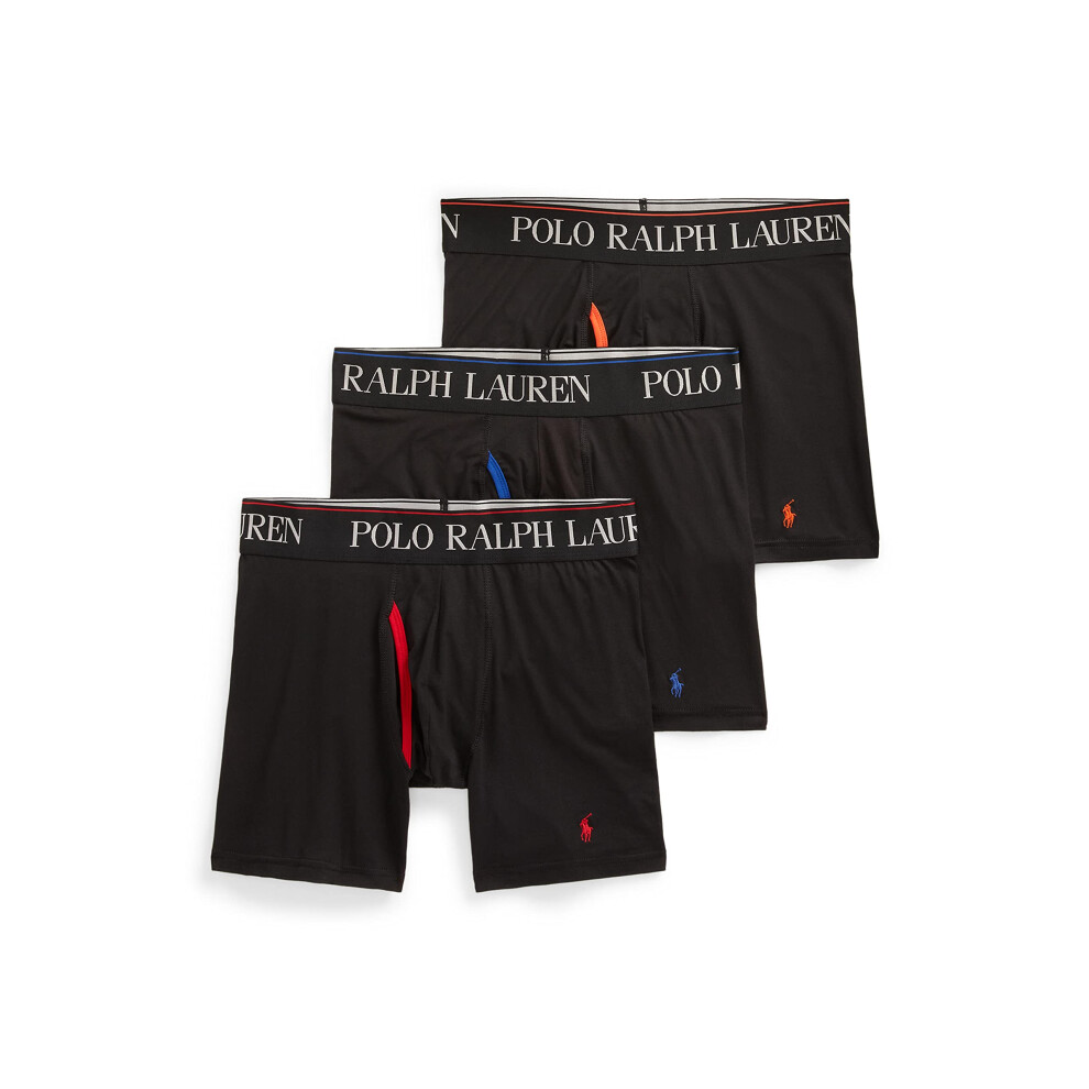 Polo Ralph Lauren Underwear Mens 3 Pack 4D-Flex Cool Microfiber Boxer Briefs, Polo Black, M