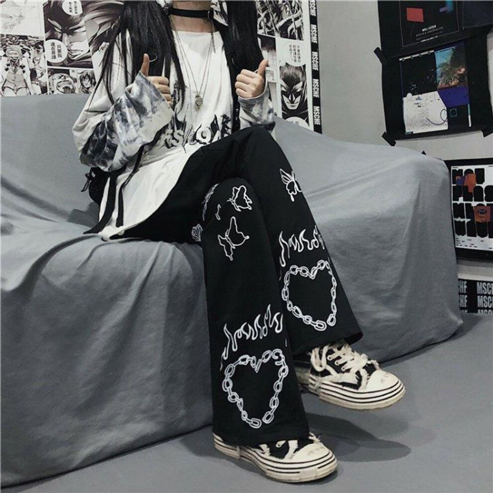 (black, XXL) Streetwear Gothic Oversize Wide Leg Pants Woman Casual Hip-hop Y2k Harajuku Femme Pantalon Vintage Dark Trousers Aesthetic 2022