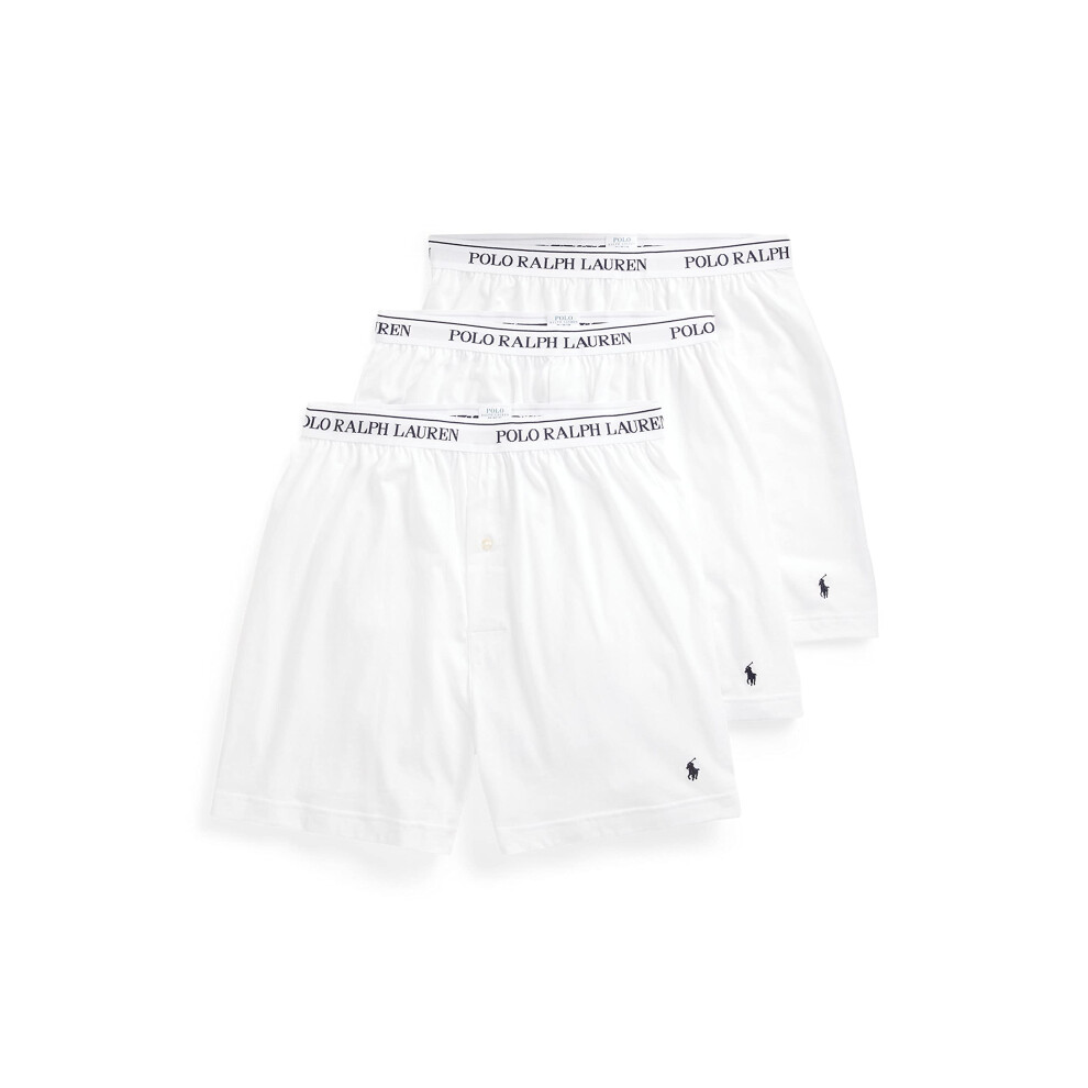 POLO RALPH LAUREN Men's Classic Fit Cotton Knit Boxers, White/Cruise Navy, XX-Large
