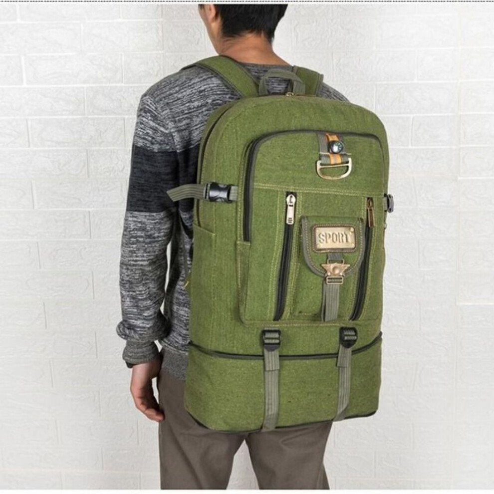 (green, 60L) Men&apos;s Backpack Super Capacity Canvas Backpack Men&apos;s Expandable Wear-resistant Mountaineering Bag Large Backpack Travel Bag
