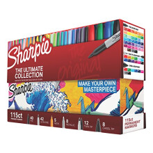 Sharpie 1983255 Permanente Markers Ultimate Collection, Fijne en Ultrafijne Punten, Diverse Kleuren, 115 Stuks