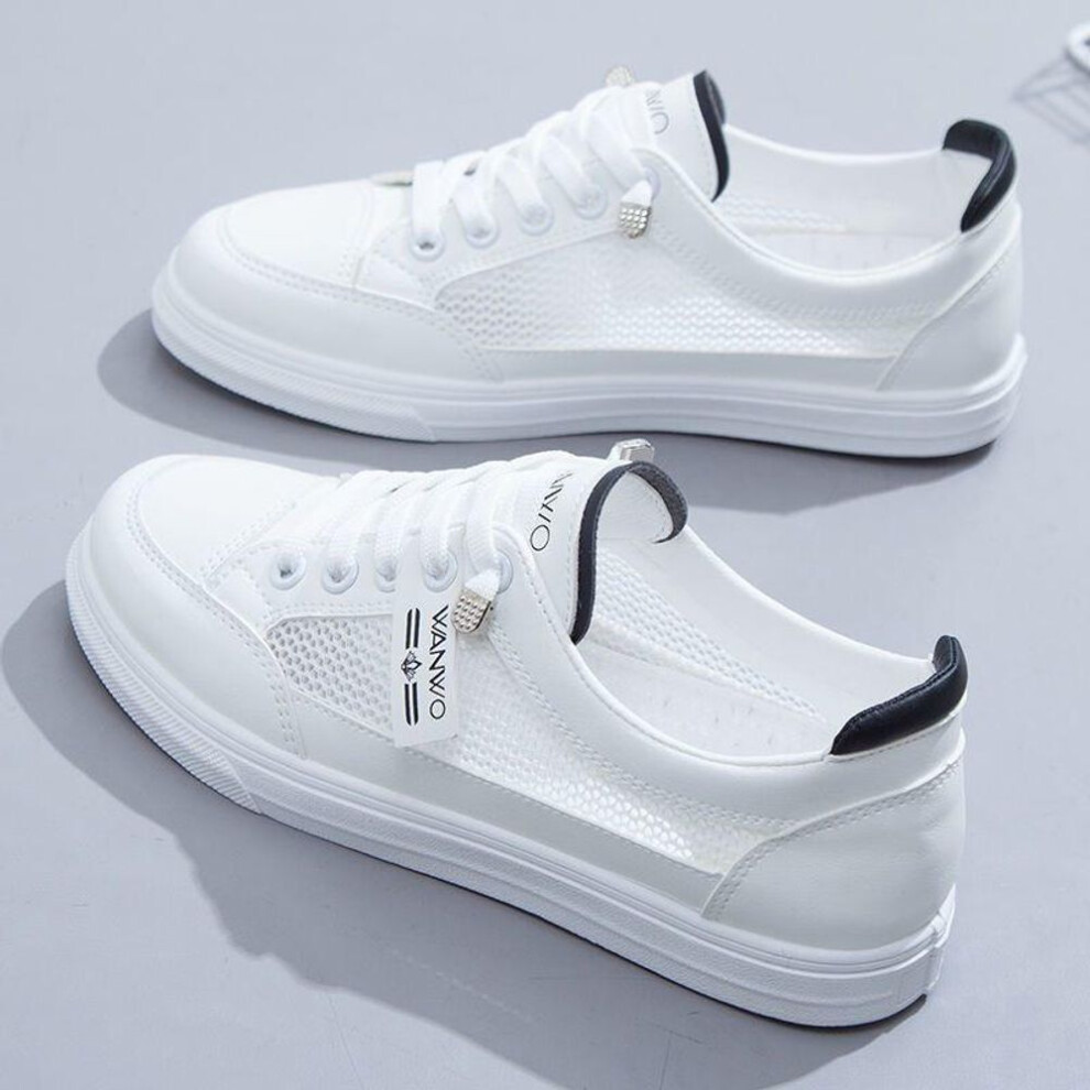 (white,black, 36) Summer Small White Shoes Female Thin Casual Flat Shoes Mesh Shoes Breathable Mesh Surface Sneakers for Women