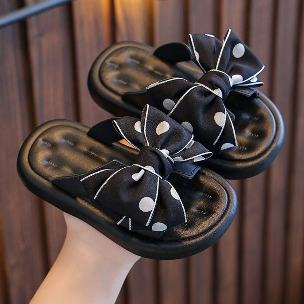 (black, 30-31) Polka Dot Bow Cute Children&apos;s Slippers Summer Bow Children Baby Soft Bottom Little Girl Beach Shoes