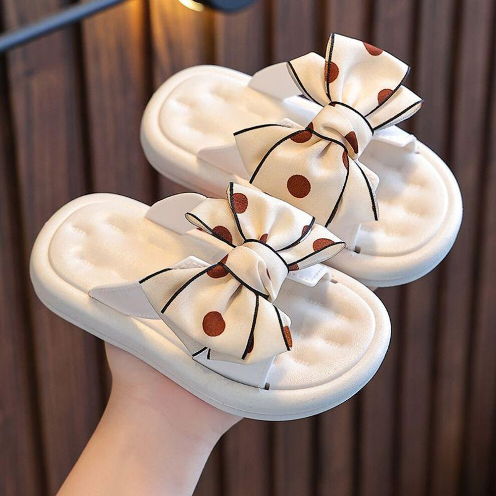 (white, 28-29) Polka Dot Bow Cute Children&apos;s Slippers Summer Bow Children Baby Soft Bottom Little Girl Beach Shoes