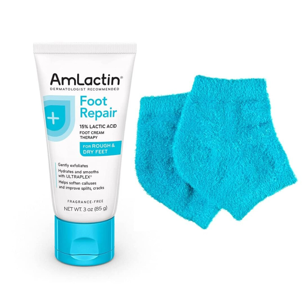 AmLactin Foot Repair Foot Cream Therapy  3 oz + One Pair Moisturizing Heel Socks