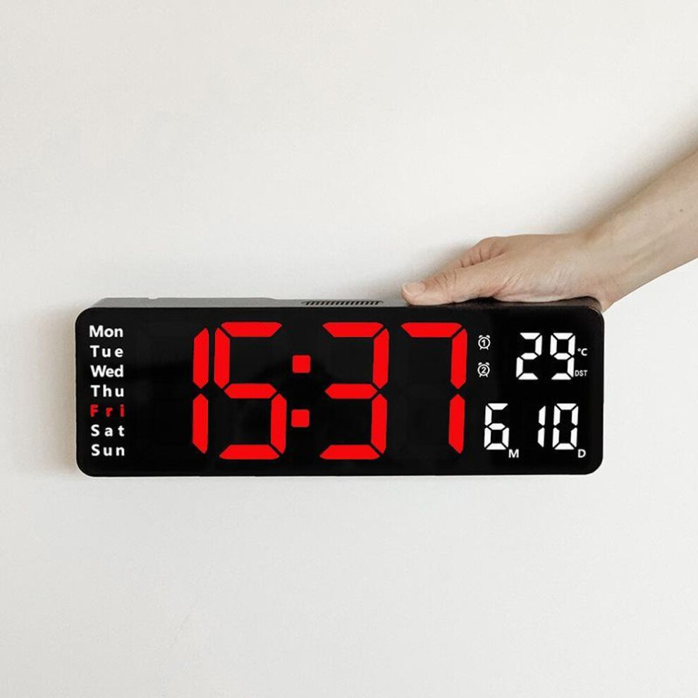 (black,red) 13inch Digital Wall Clock Led  Alarm Clock Remote Control Clock With Calendar 12/24h Date Temperature Display