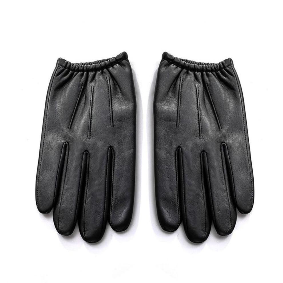 (black, L) Genuine Leather Men Gloves Autumn Winter Plus Thin Velvet Male Leather Glove For Driving