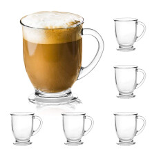 15oz450ml glass coffee Mugs clear coffee cups with Handles perfect for Latte, cappuccino, Espresso coffee, Tea and Hot Beverages, Set of 6