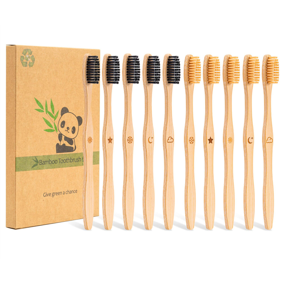 Goaycer Bamboo Toothbrush Medium Bristle 10Pcs Biodegradable Bulk Woo