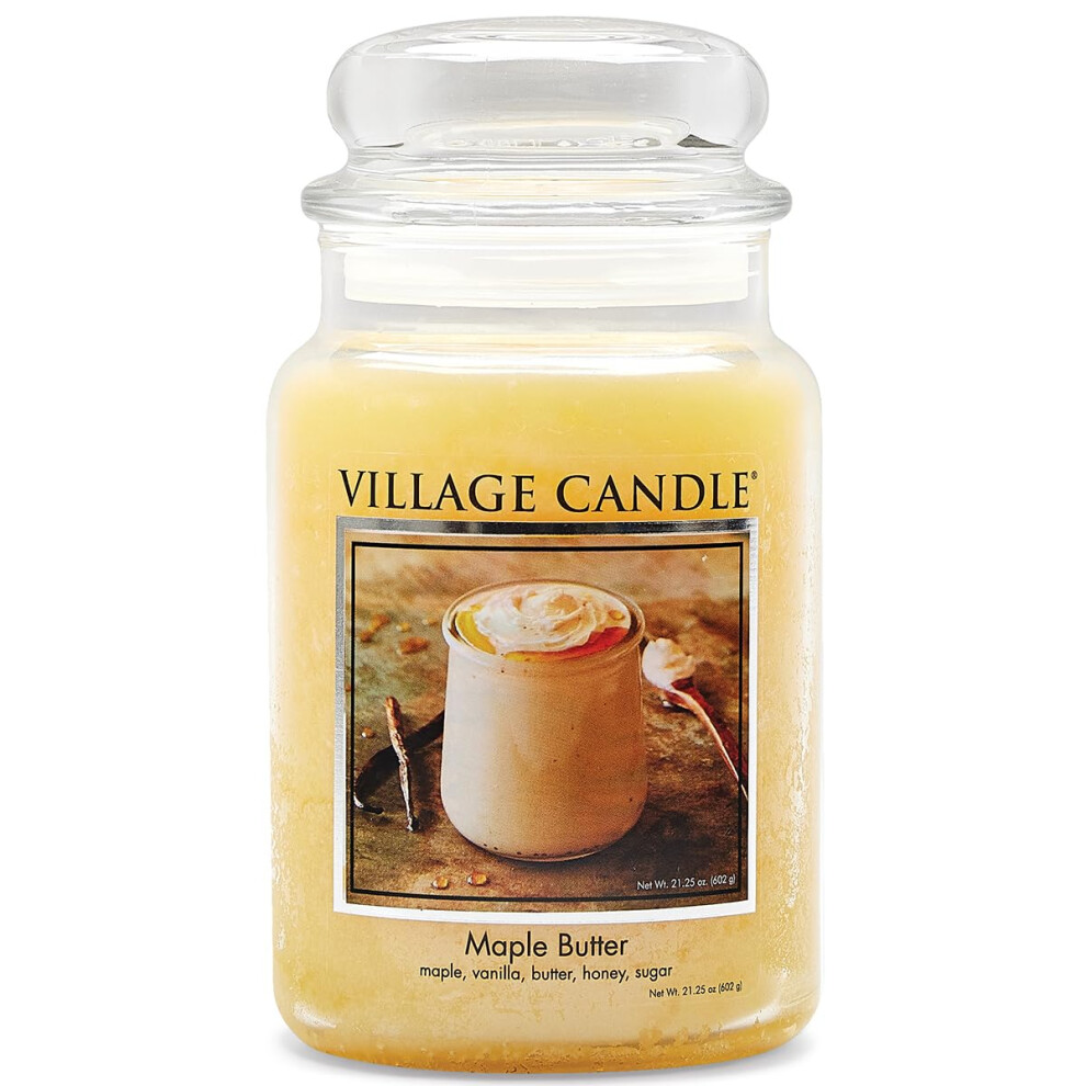 Village Candle Maple Butter Large Glass Apothecary Jar Scented Candle  21.25 oz  Yellow