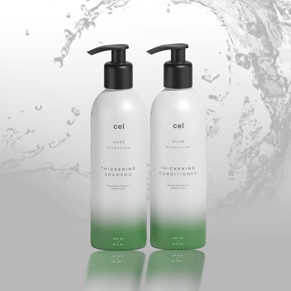 Cel Microstem Natural Hair Thickening Shampoo & Conditioner Set (2 x 8 fl oz) - Stem Cell Extract Anti Thinning Hair Loss Shampoo - Biotin Shampoo -