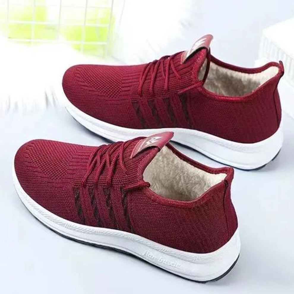 (red, 36) Wtempo Women&apos;s Winter Warm Shoes Large Size Soft Soled Thick Sports Shoes Female Non Slip All-match Plush Sneakers Walking Shoes