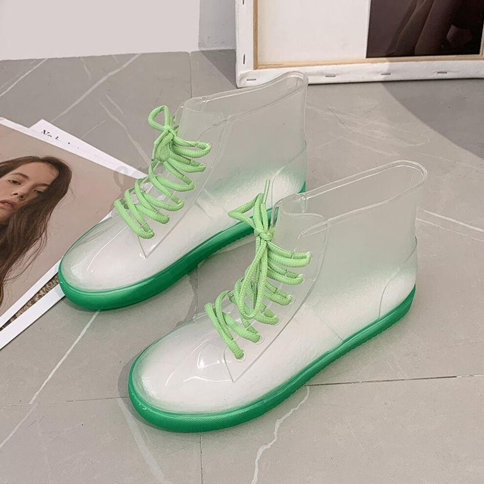 (green, 38) Transparent Rain Boots Female Fashion Korean Adult Rain Boots Student Jelly Shoes Waterproof Shoes Cute Water Boots Non-slip Rubber Shoe Covers