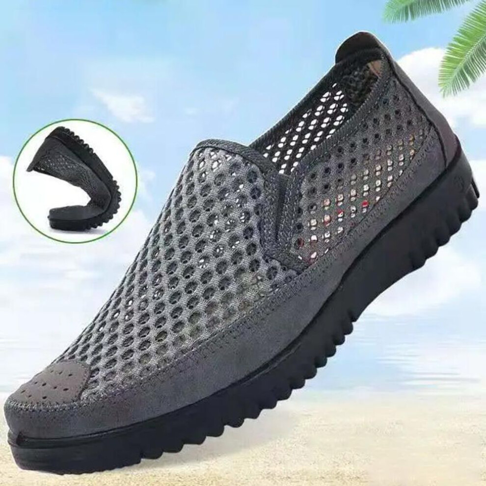 (grey, 47) Old Beijing Cloth Shoes Net Shoes Work Non-slip Casual Mesh Sandals Soft Bottom Breathable Summer Lazy Shoes