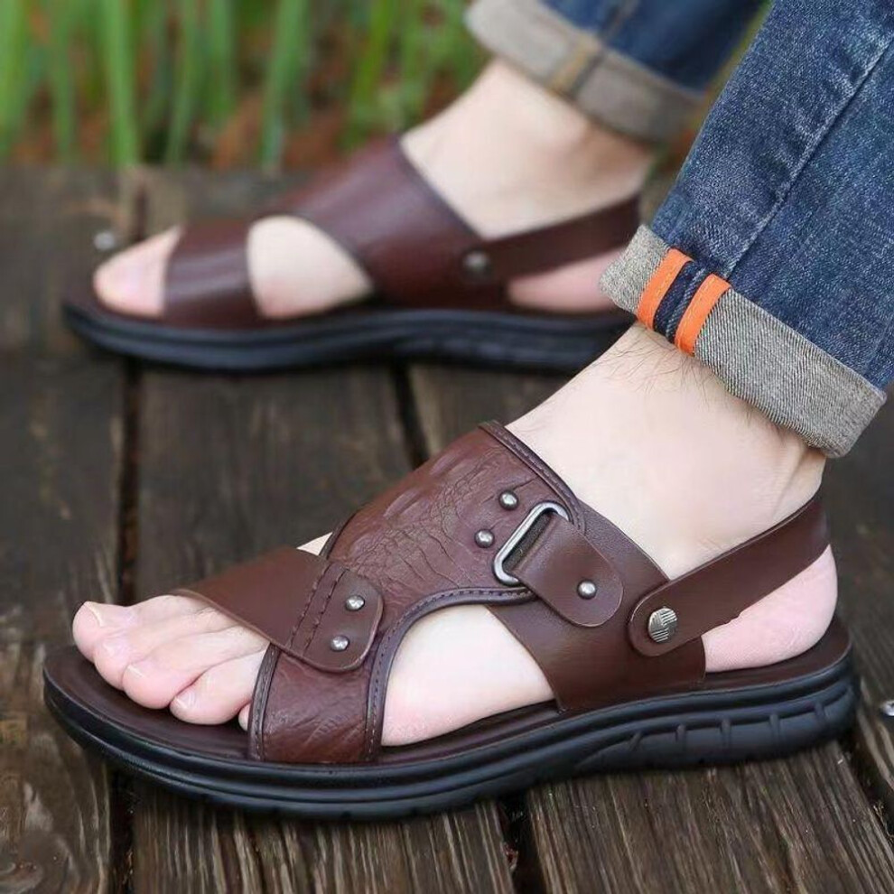 (brown, 43) Wtempo Mens Summer Sandals Soft Bottom Thick Bottom Hollow Slides Outdoor Seaside Beach Shoes Indoor Slip Resistant Slipper Wearable Hiking Shoes