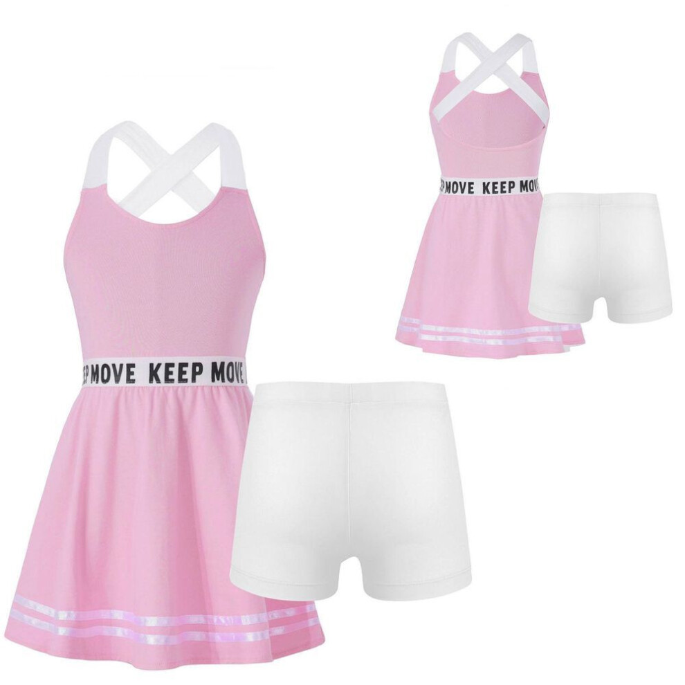 (pink, 13-14 Years) Kids Girls Tennis Dress Set 2 Pieces Golf Dress With Shorts Set Sports Dress Tracksuit