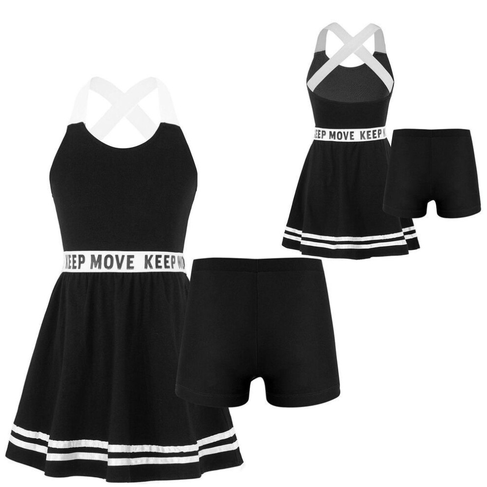 (black, 5-6 Years) Kids Girls Tennis Dress Set 2 Pieces Golf Dress With Shorts Set Sports Dress Tracksuit
