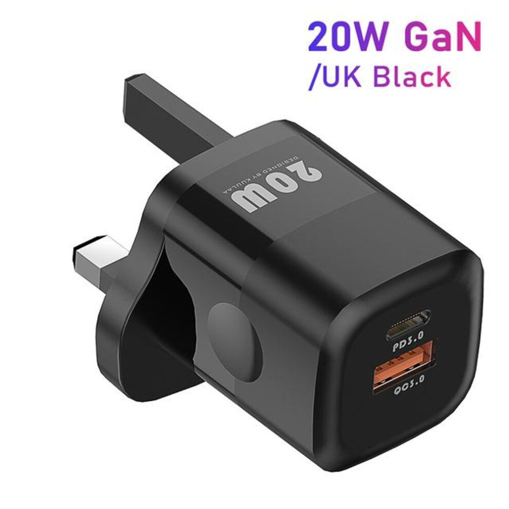 (UK Plug Black) KUULAA 20W GaN USB C Charger Fast Charging Type C PD USB Charger For iPhone 14 13 12 11 Pro Max Samsung S20+ Huawei Xiaomi iPad