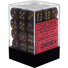 Chessex Scarab 12mm D6 Blue Blood w/Gold Dice Block 36 DICE - 27819
