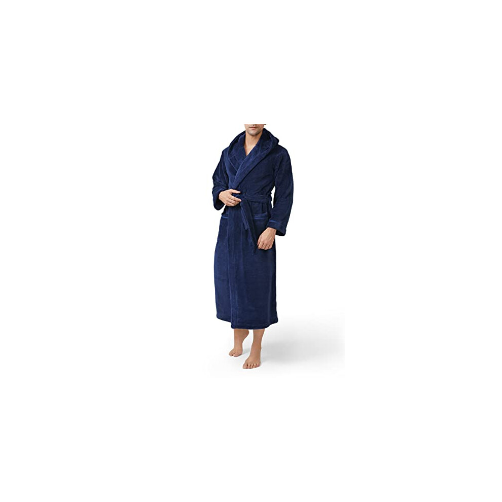 Peignoir ? capuche pour homme DAVID ARcHY en polaire corail pelucheux, long et chaud (XL, bleu marine)