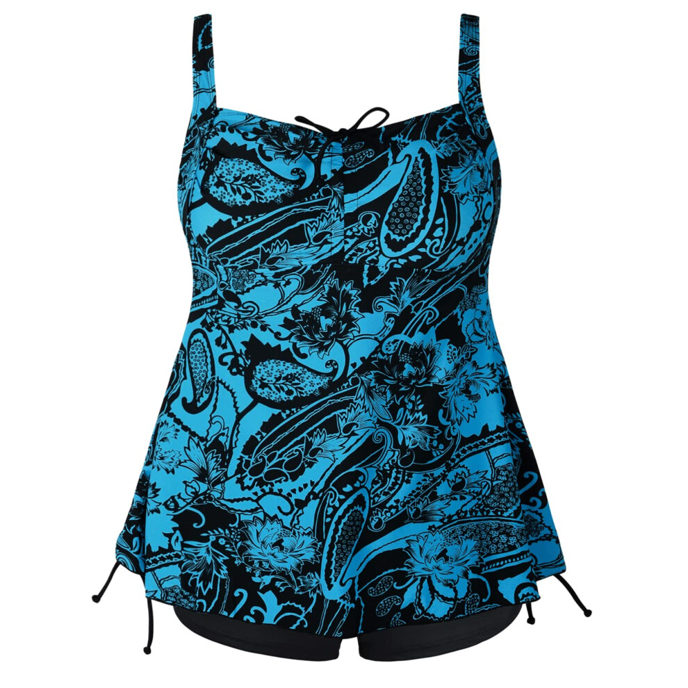 Maillot de bain grande taille Septangle pour femme Maillot de bain deux pi?ces ? imprim? cachemire (16, bleu)
