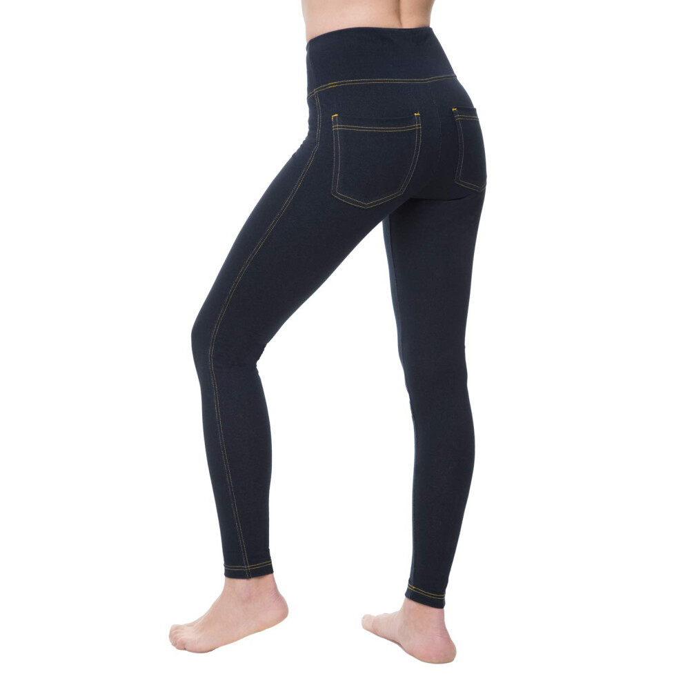 Nirlon Women's Jeggings High Waist Tummy Control Jean Leggings with Pockets (XL, Dark Jeans)