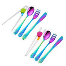 2er-Set Regenbogen Kinderbesteck Poylim Edelstahl Kinderbesteck Set Kleinkindutensilien 2er-Set