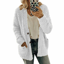 (White, 2XL) Size Plus Women Bear Coat Fleece Jacket Cardigan Outwear Sweater Overcoat